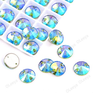 Boutons en strass à coudre Oleeya Factory, qualité supérieure 5A, cristal AB, forme ronde Rivoli, 12 mm, dos plat, colorés, pour bouquets - Product Image 4