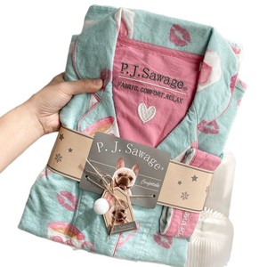 Conjunto de Pijamas de Algodón 100% para Mujer con Estampado de Dibujos Animados, Patrones de Corazón/Labios/Taza de Café, Mangas Largas, Cintura <span class=keywords><strong>El</strong></span>ástica, Tejido de Punto para Invierno - Product Image 6