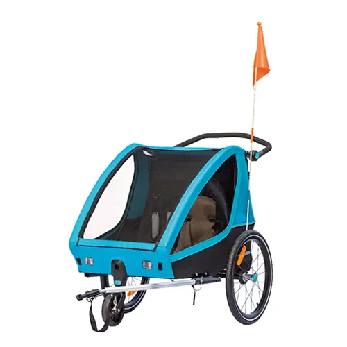 2-in-1 Double 2 Seat Bicycle Trailer Jogger Strollerwith Handle Bar and Wheels Bike Hitch Safety Flag Foldable Bike Traile