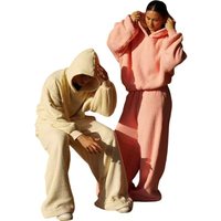 Ensemble de survêtement unisexe KY épais et oversize avec sweat à capuche et pantalon large pour l'hiver – Ensemble complet en tissu gaufré pour femme