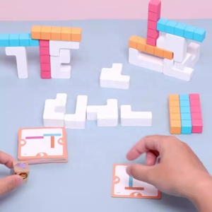 Puzzle educativo in legno <span class=keywords><strong>con</strong></span> carte gioco di blocchi di costruzione di corrispondenza cognitiva - Product Image 5