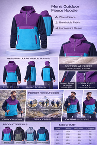 Sweat-shirt léger à capuche pour homme, design personnalisé, pour la randonnée en plein air, avec blocs de couleur, en polaire chaude, fermeture éclair quart de tour - Product Image 2