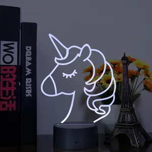Yatak odası aydınlatması LED renkli unicorn noel led gece lambası 3D görsel akrilik masa gece lambası ev için