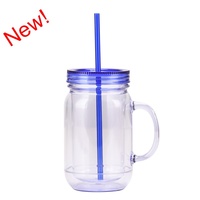 Gobelet à café BST 20oz en plastique à double paroi avec poignée et paille, couleur unie, réutilisable, écologique, design moderne