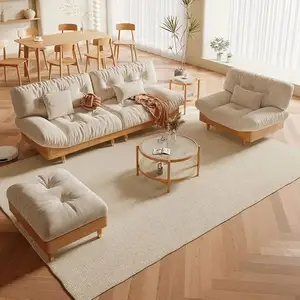 Japanese solid wood cloud fabric sofa wabi-sabi furniture double log sofa living room simple small family sofa