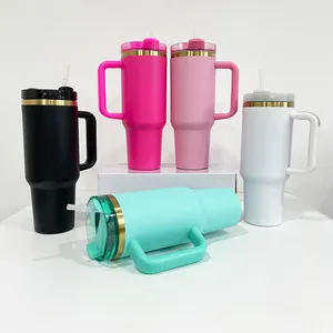 USA warehouse 40oz gold plated stainless steel drinking tumbler water bottle with removable handle for holographic laser