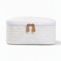 Pochette à maquillage personnalisée KONCAI avec double fermeture éclair, quincaillerie dorée, pochette cosmétique de mariée, dentelle blanche, cadeau de mariage pour filles