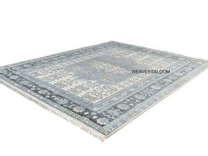 Hand-Knotted <b>Wool</b> Rug Handmade Area Rug in Blue and <b>Brown</b> for Bedroom Living Room Dining Area & Office - Product Image 4