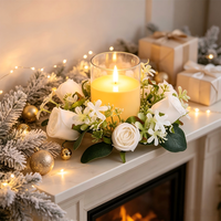 Großhandel Weißer Rosen-Kerzenkranz, Glasförmige Flammenlose LED-Kerze, Hochzeitstisch-Dekorationsset