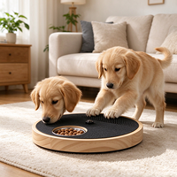 Papan Cakar Anjing Kayu Solid Berputar dengan Mangkuk Stainless Steel, Mainan Puzzle Pengisi Makanan Lambat, Pengayaan Interaktif untuk Anjing