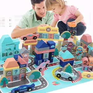 新到货工厂Byaby木制100个人电脑城市交通积木儿童教育玩具