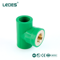 Raccord en T PPR femelle fileté avec insert en laiton certifié NSF DVGW WRAS, vert, pour eau chaude et froide