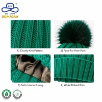 Bonnet en tricot épais doublé satin personnalisé avec pompon en fausse fourrure OEM, chaud pour l'hiver, protection des cheveux, bonnet ajusté, vente en gros pour femmes
