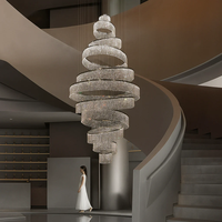 Lustre moderne en cristal en spirale pour plafond haut, escalier, suspension LED de luxe en forme d'anneau, hauteur réglable, chrome, pour maison et bureau