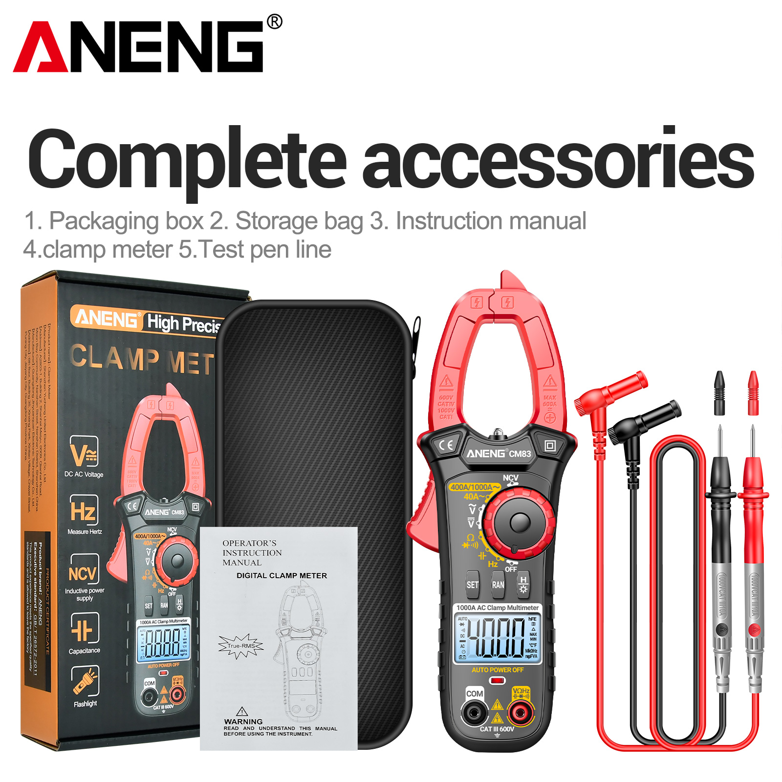 ANENGCM83クランプメーターマルチメーター1000A高電流非接触多