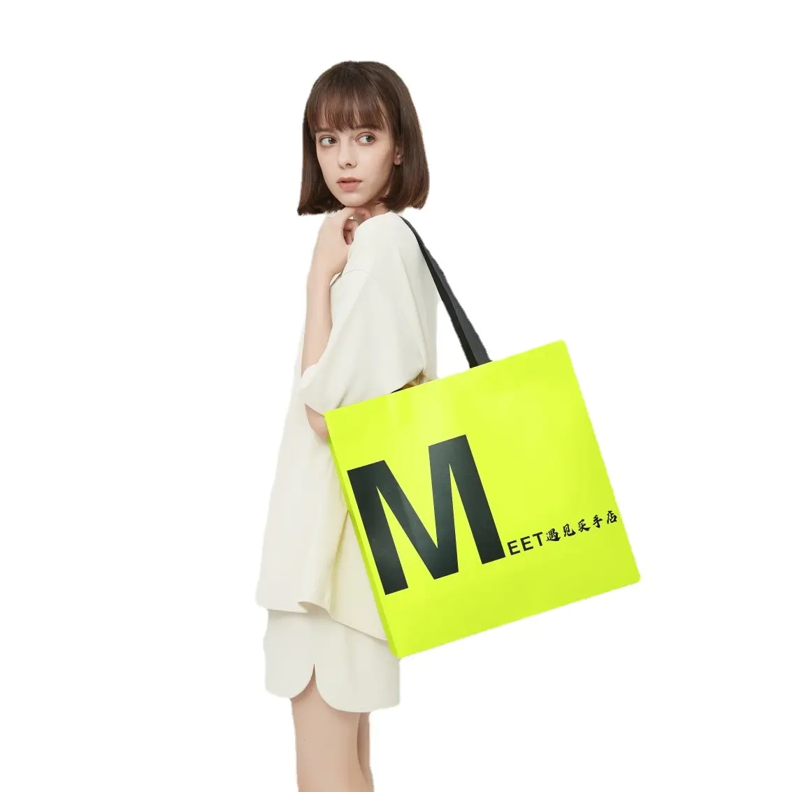 Fluorescent yellow ins style handheld paper bags wholesale handheld gift bags return gift bags customized logo