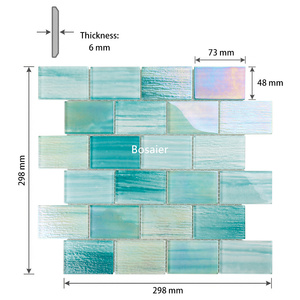 Mosaïque de verre <span class=keywords><strong>vert</strong></span> texturée artisanale, effet mousse marine iridescent, rectangulaire, pour piscine de style lagune tropicale, <span class=keywords><strong>d</strong></span>écoration <span class=keywords><strong>d</strong></span>'hôtel - Product Image 4