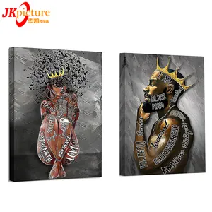 Décor de maison noir roi et reine Couple hommes Portrait affiche impressions abstraites pas cher africain femmes noires mur art toile impression