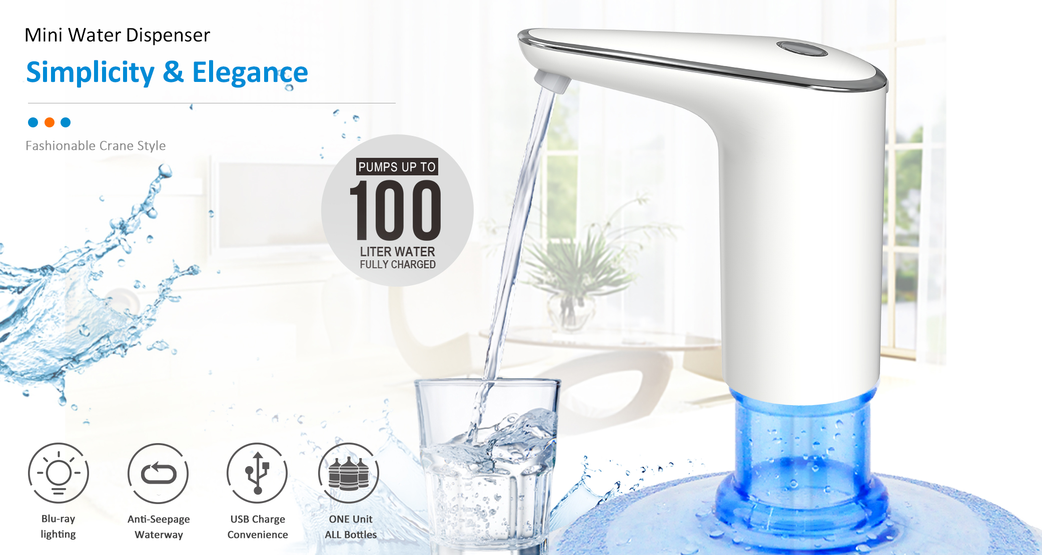 USB Rechargeable Water Bottle Pump Dispenser For 2 Gallon 3 Gallon 4 Gallon
