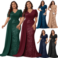Robes de soirée luxueuses pour femmes grandes tailles, col en V, paillettes, longues robes de soirée formelles, robes de mariée élégantes sirène pour demoiselles d'honneur