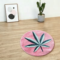 Trendiger Rosa Hanfblatt Runder Teppich mit Weed-Muster, Weicher Plüsch-Bodenteppich, Ästhetischer 420-Kultur Hippie-Stil Bettvorleger