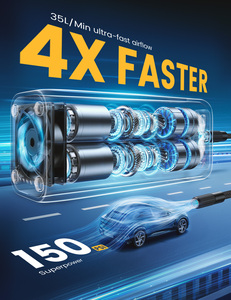 مضخة هواء محمولة متعددة الوظائف Lamicall VHEP02، منفاخ إطارات 150PSI بتدفق 35 لتر/دقيقة، بطارية 6000 مللي أمبير، مضخة كهربائية لاسلكية للسيارات والدراجات - Product Image 3