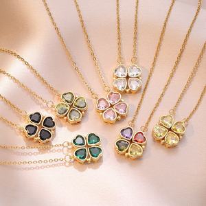 Collier tendance en acier inoxydable plaqué or <span class=keywords><strong>pour</strong></span> femme, avec pendentif cœur trèfle à quatre feuilles en zircon ouvrable, vente chaude - Product Image 3