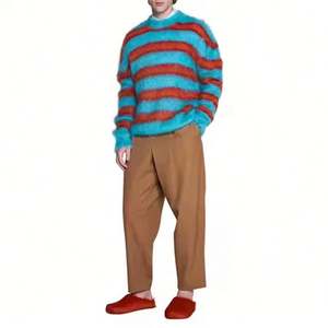 2025 personnalisable Lago hommes Mohair floue rayé cou moelleux tricoté pull à la mode hiver pull OEM & ODM - Product Image 2