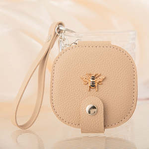 Leather Compact <b>Mirror</b> Keychain Round Double Sided Folding Makeup <b>Mirror</b> Portable With Strap Orange Rounded <b>Square</b> Leather - Product Image 4