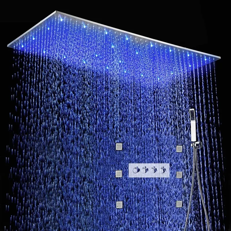 Modern Bathroom 500*1000mm Rain Showers Body Jets LED Large Rainfall Shower Head Luxury Ceiling Mounted Shower Faucet Set