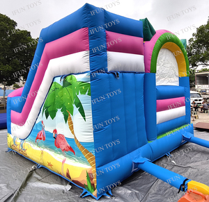 Castillo Inflable Comercial con Diseño de Flamenco Rosa y Palmera Tropical, para Fiestas de <span class=keywords><strong>Cumpleaños</strong></span> en el Jardín - Product Image 4