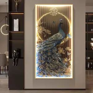 Animali all'ingrosso con luci a LED cornice in alluminio immagini wall art home decor pittura di pavone di lusso