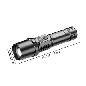 ไฟฉาย LED พลังงานสูง ไฟฉายแบบชาร์จไฟได้ระยะไกลแบบ USB จอแสดงผลพลังงาน ไฟฉายซูมสำหรับไฟฉายตั้งแคมป์กลางแจ้ง - Product Image 3