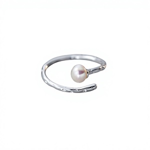 925 Sterling Silver <b>Adjustable</b> <b>Ring</b> Pearl Flower Open <b>Ring</b> for Women Wholesale Jewelry - Product Image 1