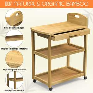 Étagère ouverte multifonctionnelle pour chariots de préparation alimentaire en <span class=keywords><strong>magasin</strong></span>, chariot de rangement en bambou - Product Image 4