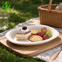 Assiette ovale jetable SUMKOKA 230 mm 100 % compostable sans PFAS en bagasse de canne à sucre, biodégradable, pour barbecue et fêtes