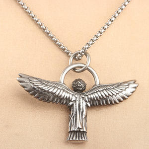 <b>Angel</b> Boy Pendant Stainless Steel Wings Themed <b>Charm</b> Men's Necklace Gift - Product Image 2