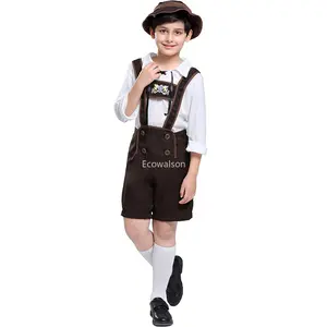 Pakaian Seragam Oktoberfest Anak Laki-laki, Kostum Cosplay Pesta Halloween Lederhosen Jerman Bir Bavaria 3 Buah/Set