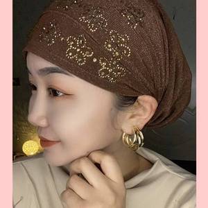 Casquette Diamantée Design Fleur de Prunier 2022, Chapeau du Xinjiang, Nouveau Foulard Musulman, Hijab Facile, Casquette à Double Élastique - Product Image 6