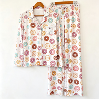 Weicher Bambus Donut-Print Familien-Pyjama-Set mit Reißverschluss und Knöpfen für Mama, Kinder und Baby Loungewear Schlafanzug Outfit