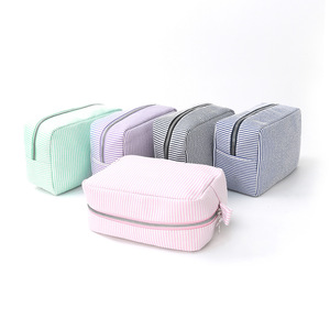 Trousse de Maquillage Écologique à Rayures Indiennes avec Fermeture Éclair, Sac de Rangement Portable en Gaze Bulle, Sacs Cosmétiques en Gros, Trousse de Toilette Portable - Product Image 4
