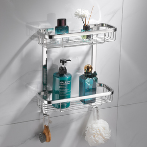 Étagère murale de salle de bain à 2 niveaux en chrome avec paniers de rangement pour douche et toilettes, design gain de place - Product Image 3