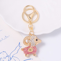 Adorable porte-clés 3D en alliage de zinc avec strass étincelants, breloque chèvre ou breloque mouton pour sac à dos, accessoires de décoration quotidienne