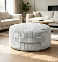 Housse de pouf de rangement ergonomique ronde en velours côtelé lavable en polyester pour enfants et adultes