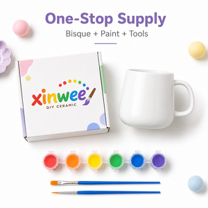 Kit de <span class=keywords><strong>Tazas</strong></span> de Cerámica Modernas Personalizables al por Mayor, Taza de Café en Blanco Pintable con Pinceles de Pintura Acrílica, Caja de Regalo de Recuerdo, Fabricante - Product Image 3