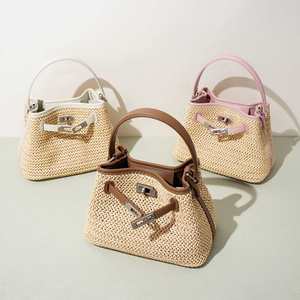 Sac à main de plage en cuir véritable et paille 2026 – Nouveau sac à main tendance en cuir pour femme – Sac bandoulière en paille tressée avec cuir véritable - Product Image 6