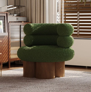 Fauteuil individuel moderne de style crème, capitonné, en laine d'agneau, pour salon et balcon, fauteuil de détente type 'Marshmallow' ou 'Rouleau de gâteau' - Product Image 2