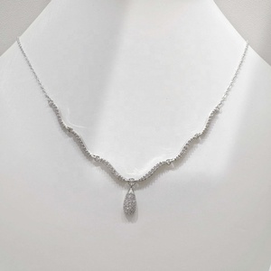 Collier pendentif en laiton de haute qualité plaqué rhodium, motif goutte d'eau, pour femme, avec zircon cubique, chaîne simple superposée, idéal pour mariée - Product Image 5