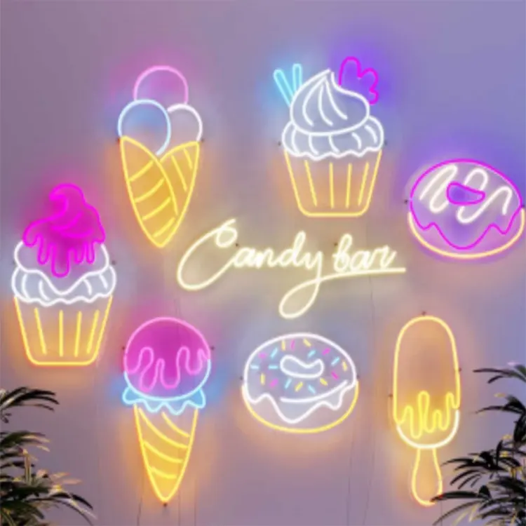 Logotipo do logotipo da loja da loja de doces do sinal de luz led neon iluminação decorativa para a decoração da parede