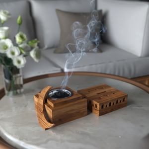 Porte-encens en bois et métal en forme de lune, brûleur d'encens Bakhoor tendance, brûleur d'encens à prix avantageux en gros - Product Image 1